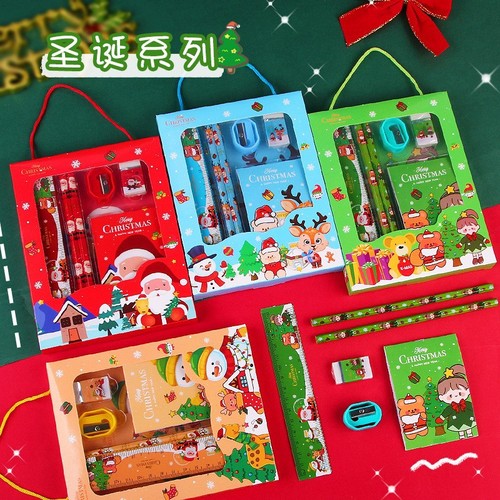 Stationery set, portable 6-piece gift box, cartoon children's Christmas gift, kindergarten New Year student small gift