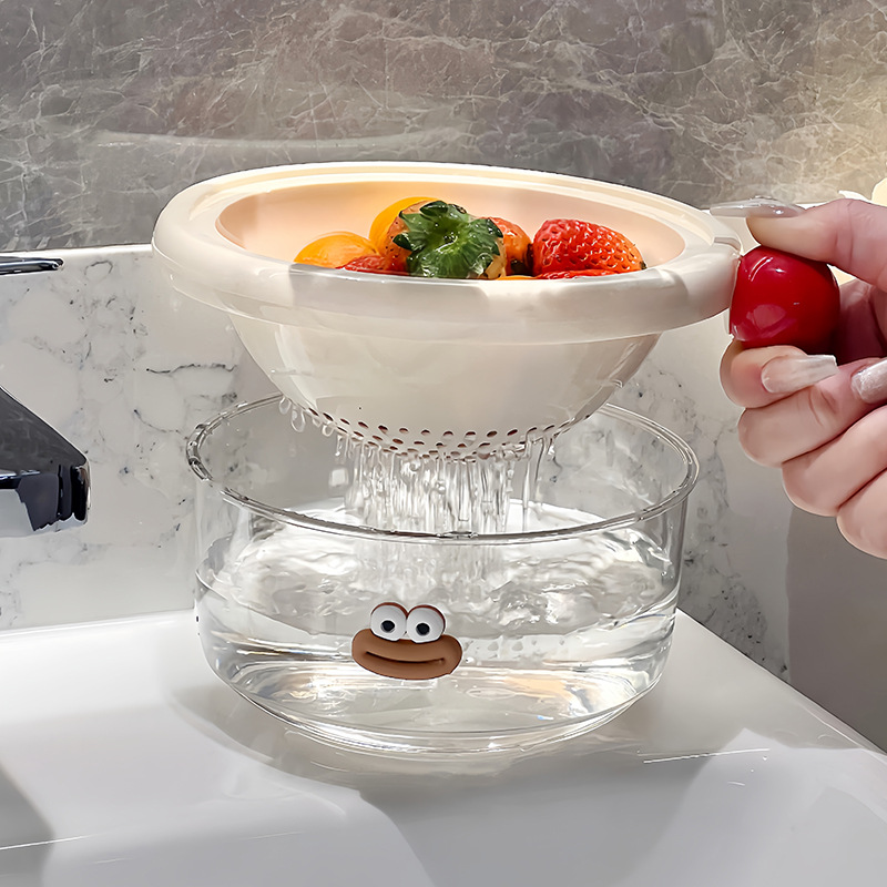 Cesta de drenaje engrosada, lavabo de dopamina, cocina casera, lavado de frutas, canasta de verduras de doble capa multifuncional, tazón de frutas image 3
