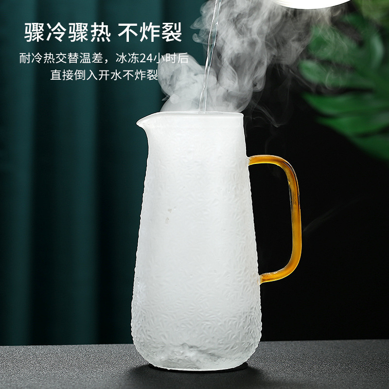 冷たい水筒ガラス高ホウ素シリコン家庭用大容量冷たい水筒ティーポットセット氷紋耐熱お湯カップ|undefined