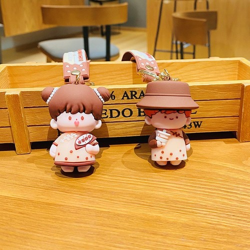 Cartoon Milk Tea Couple Keychain Figurine Car Keychain Silicone Accessory Cute Bag Decoration Wholesale