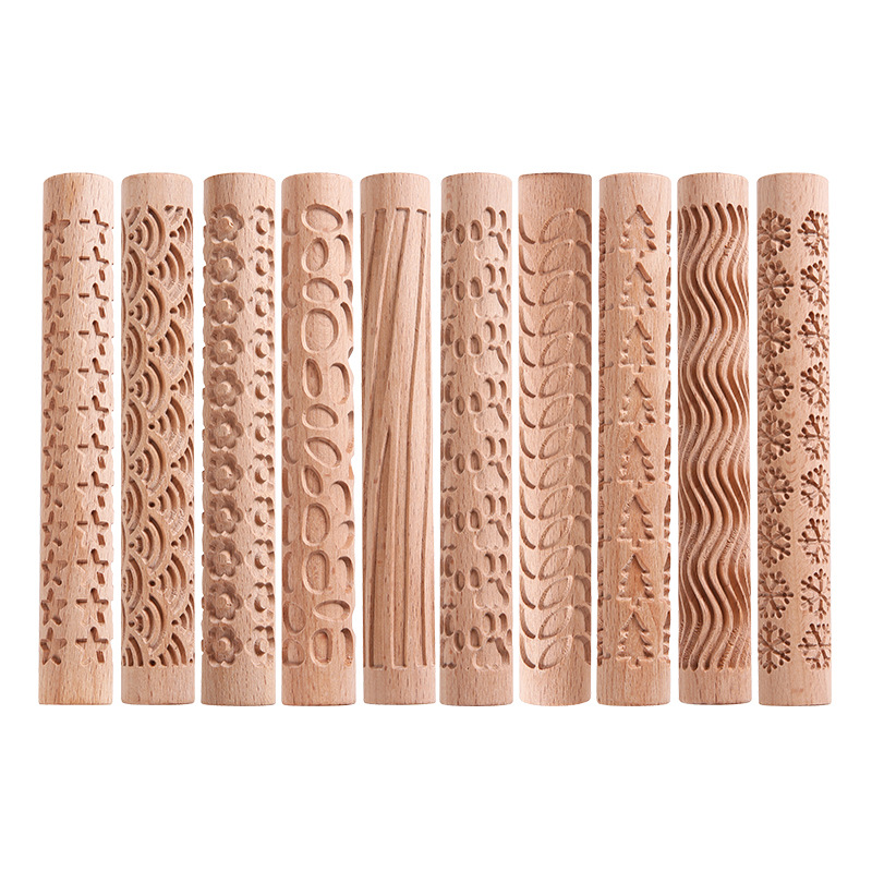 Rollo de haya transfronterizo, herramienta de arcilla, rodillo de madera, molde para galletas, palo de barro enrollado, palo de barro prensado, palo de impresión