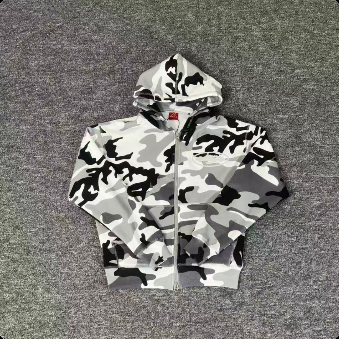 Corteiz Alcatraz Full Zip Hoodie Grey Camo