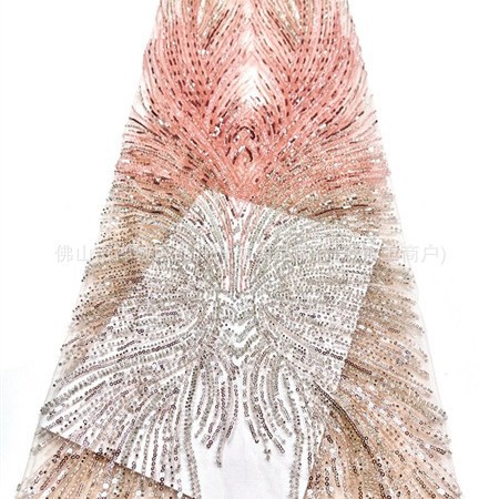 Fabricante nuevo estilo francés multicolor tela de perlas bordadas brillante brindis tela vestido de boda