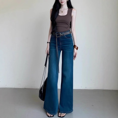 百搭复古不贴腿微喇牛仔裤女2025早秋新款高腰宽松弹力显瘦拖地裤