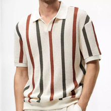Striped color contrast casual shirt   欧美条纹撞色休闲毛织衫