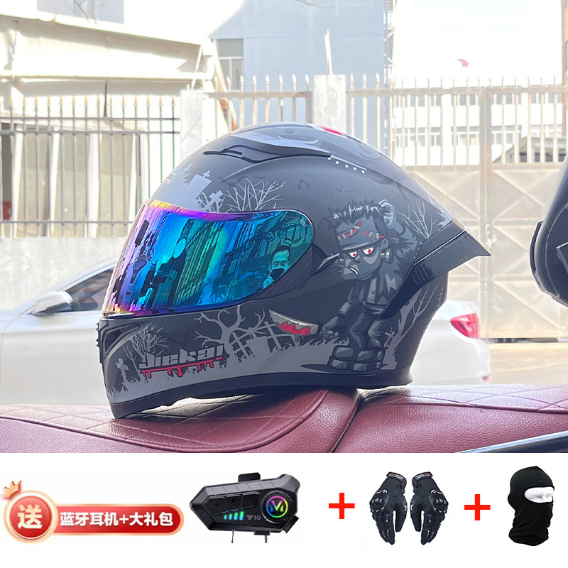 Casco de cola grande de motocicleta Jiekai Casco completo con auriculares Bluetooth Casco de conducción de motocicleta eléctrica de cuatro estaciones para hombre