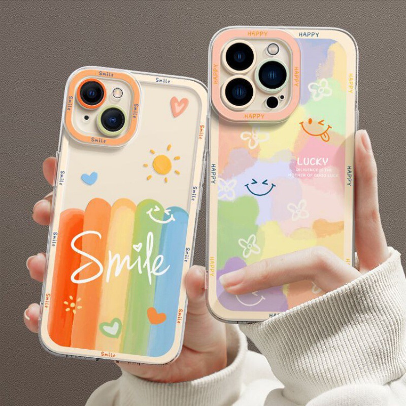 Laughing Is Suitable for Apple 17Promax Phone Case 16Pro Transparent 15/14/13 New Model Xsmax Graffiti Rainbow