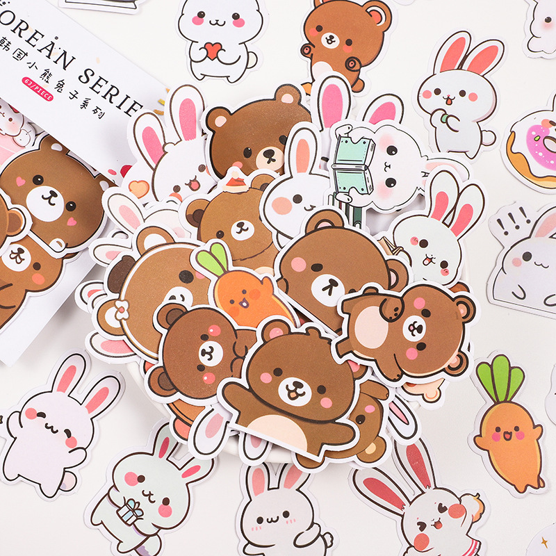 Original Sticker Pack by Niyi Bear: Korean Cute Cartoon Bear and Rabbit for Journal Decoration and Creative Small Animal Material