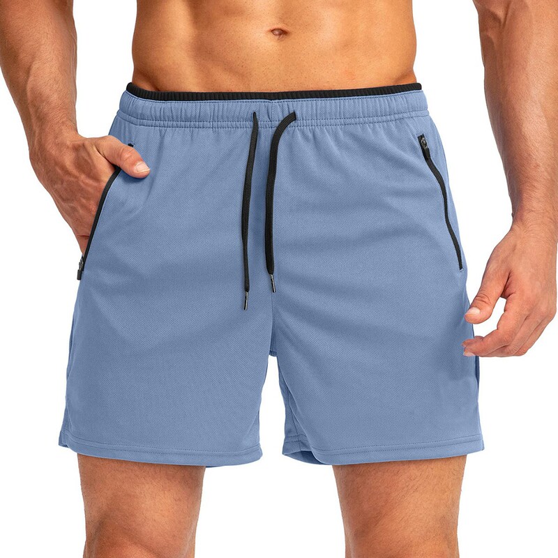 Men Running Shorts with Zipper Pocket Quick Dry Gym Sport Workout 5inch Men Shorts