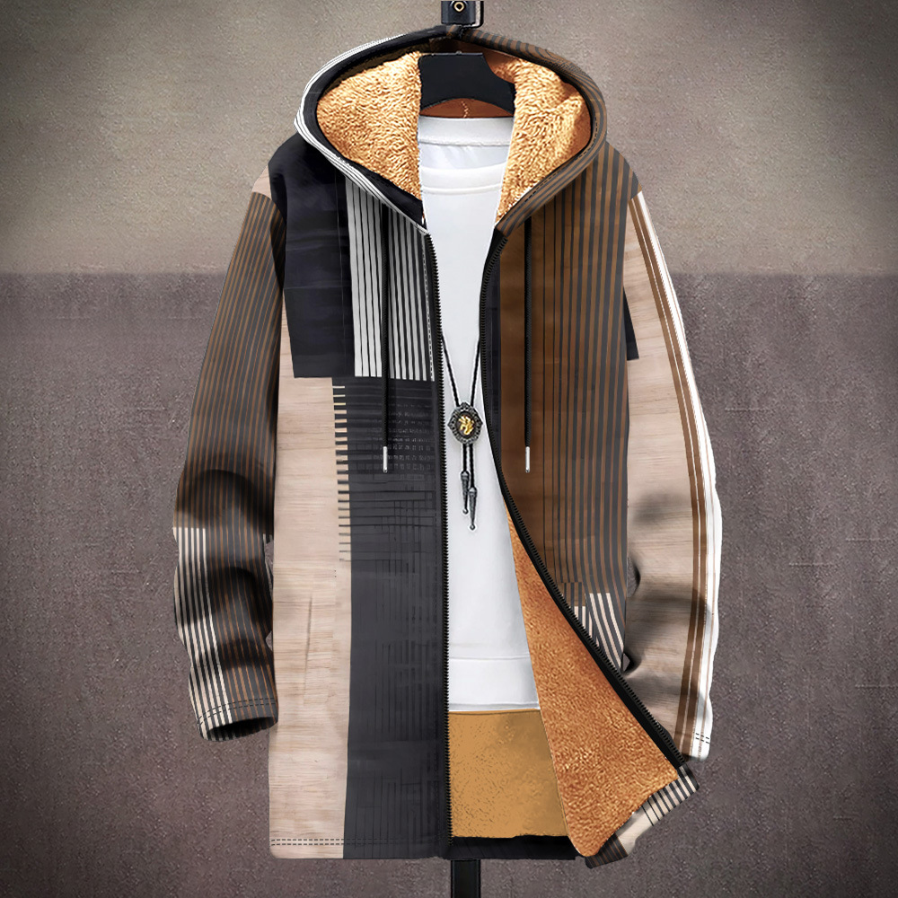 Cotton jacket outdoor zipper multi pattern British fleece 3D printed hooded cardigan pocket thickened_voghion.com