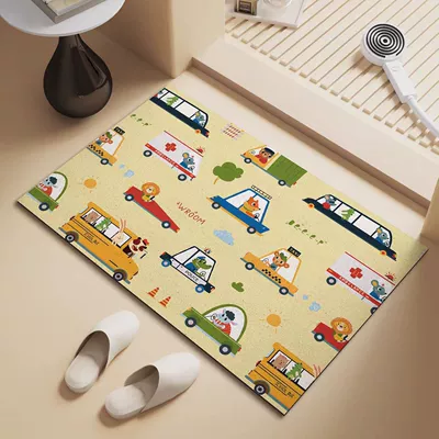 Cartoon Car-Themed Household Bathroom Avtomobil döşəmə paspasları