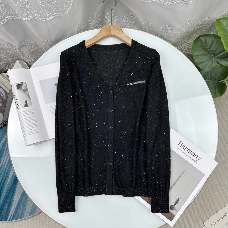 Special offer, no returns or exchanges! Original price 129. Ann Starry Night Cardigan, black slim-fit long-sleeve knit sweater for women Special offer, no returns or exchanges! Original price 129. Ann Starry Night Cardigan, black slim-fit long-sleeve knit sweater for women