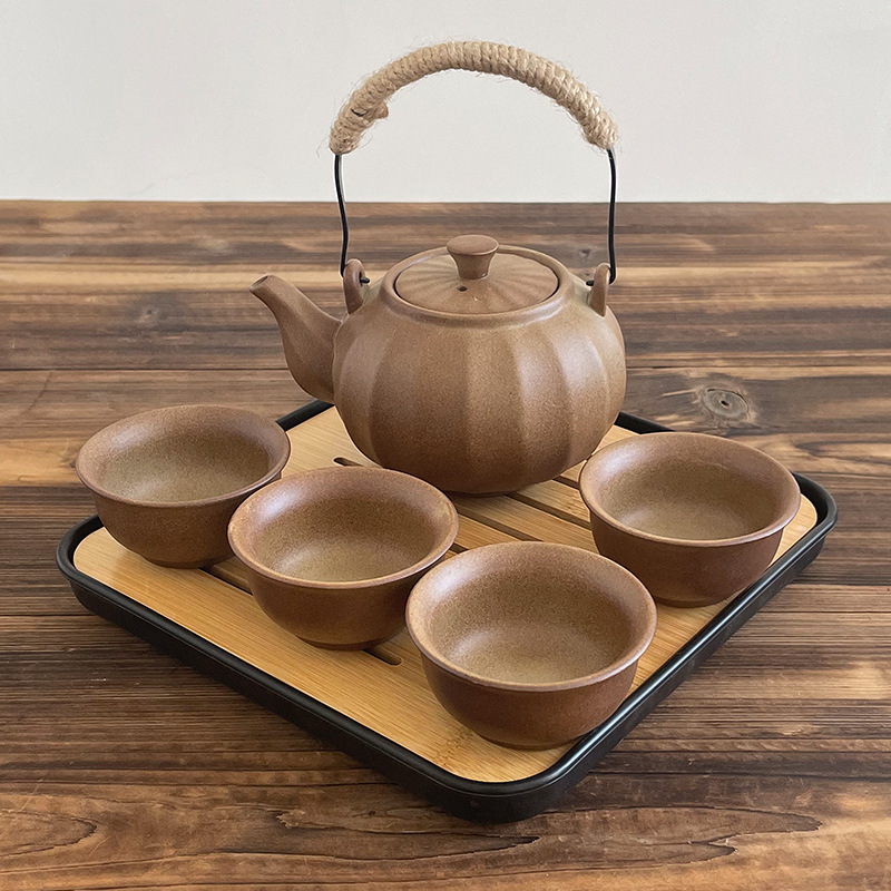 Cooking tea around stove imitation wood burning stoneware teapot teacup small set outdoor portable outdoor camping travel tea set