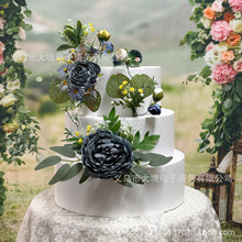 人造生日蛋糕花新款仿真蛋糕花复古色系玫瑰插花装饰蛋糕外贸热销