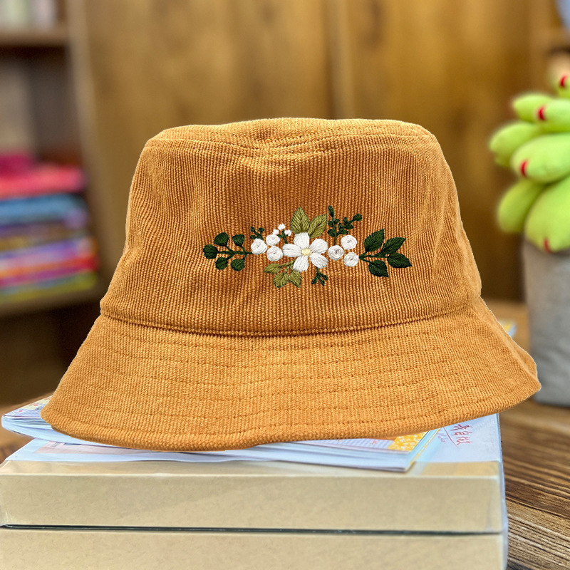 Lu bordado a mano diy sombrero de pescador sombrero de deportes para hombres y mujeres estudiantes sombrero de flores de dibujos animados casuales coreanos