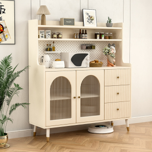 A8L Cream Style Simple Modern Solid Wood Sideboard Against the Wall Integrated Living Room Storage Side Cabinet Tea Cabinet Preparation