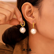 谜丽新款U型耳扣施家珍珠耳坠耳环女不锈钢轻奢简约耳饰现货批发
