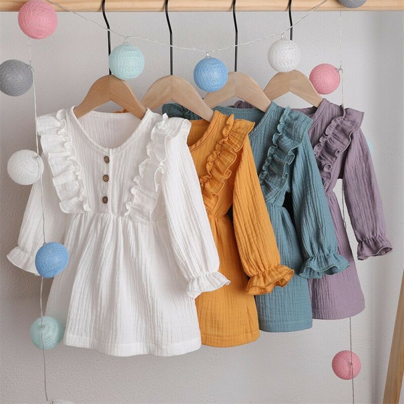 Ins Spring and Autumn Korean Style Children's dress Guofeng Children's Clothing Girls' Princess Dress Hanfu Spring Long Sleeve Solid Color Dress