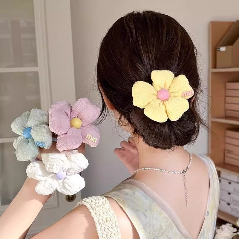 彩色花朵发圈女扎头发皮筋发饰少女甜美丸子头头绳高弹力发绳头饰|undefined