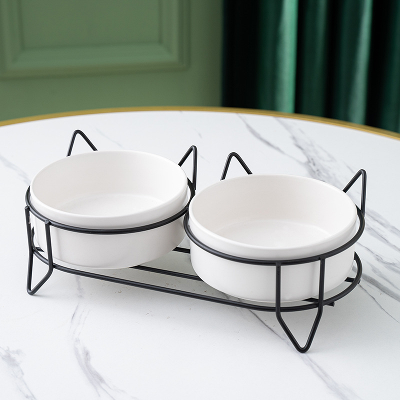 Cuenco de cerámica para mascotas cuenco de gato cuenco de perro cuenco de comida para gatos tazón de beber doble tazón antidetonante de gran diámetro fabricante de protección del cuello