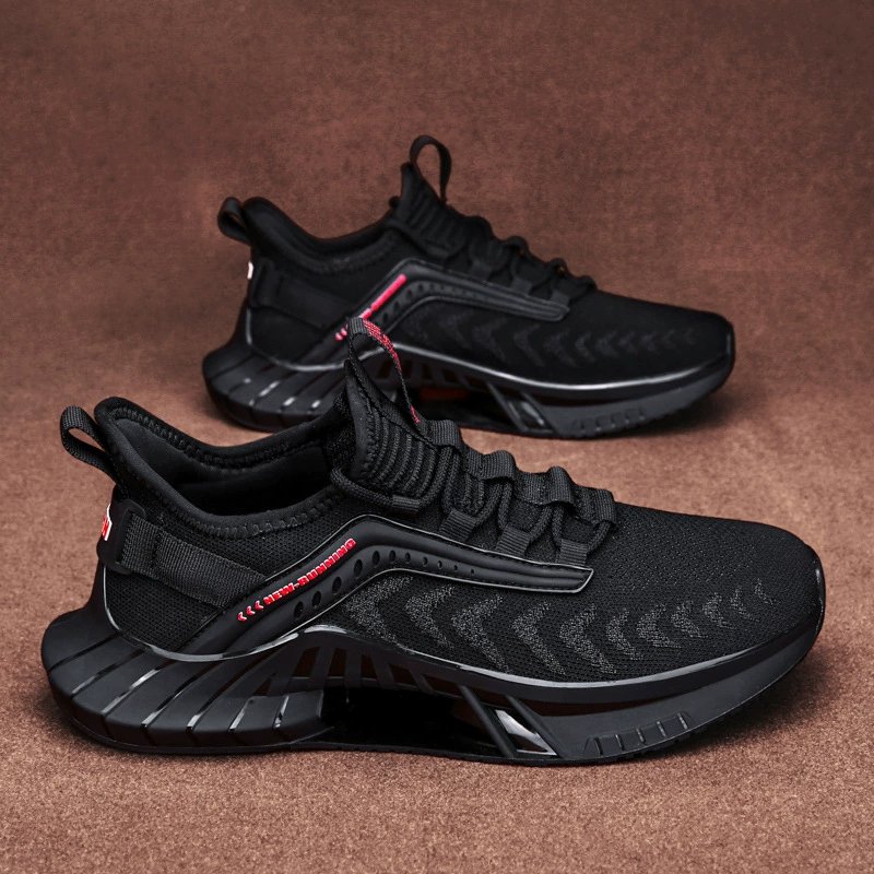 Мужская обувь Летняя дышащая сетка обувь мужская дикая беговая летающая сетка лапша спортивная повседневная мужская черная приливная обувь 2025
