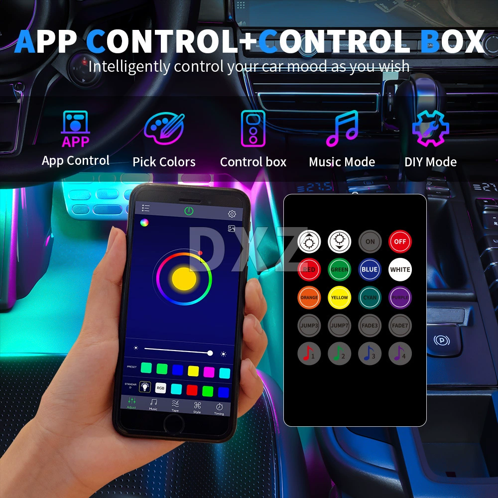 DXZ APP+wireless remote control atmosphere atmosphere light car LED interior light 48 light, one drag, four RGB foot lights