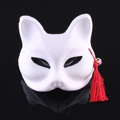 Painting of Halloween party, hand-painted white mask DIY paper pulp paper face mask, fox cat mask