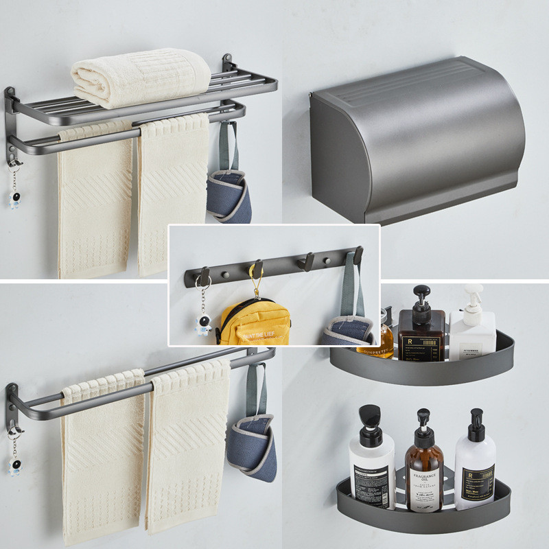 Rack de toallas grises de pistola sin perforación Rack de toallas de baño Rack de artículos de baño de pared Baño de baño Ingeniería de accesorios de baño