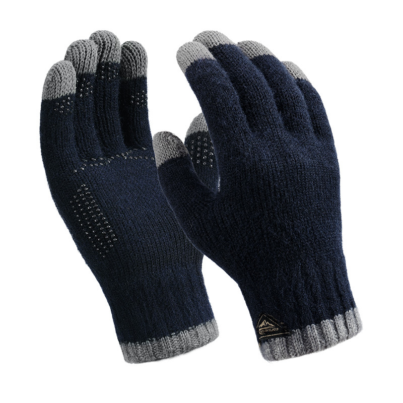 Knitted yarn men, autumn and winter, all finger writing, outdoor cycling, thick, cold resistant, warm touch screen_voghion.com