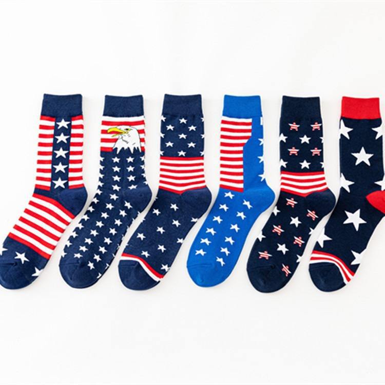 Wholesale Men's Fun and Quirky Novelty Business Wedding Sports American Flag Innovative Star-Shaped Unisex Socks