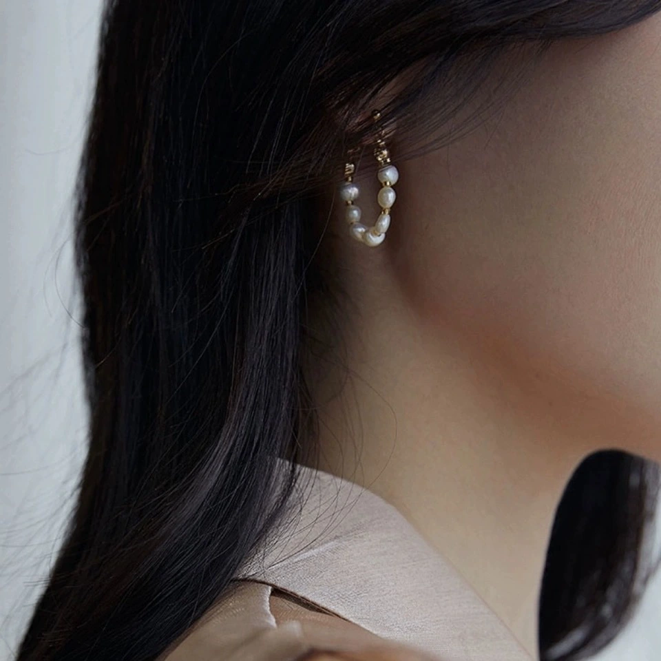 Organic demi-season earrings from pearl, silver 925 sample