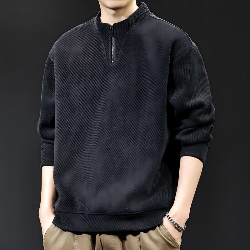 American-style textured stand-up collar zip-up sweatshirt for men, loose fit, large size, casual and versatile, no hood, trendy for autumn and winter American-style textured stand-up collar zip-up sweatshirt for men, loose fit, large size, casual and versatile, no hood, trendy for autumn and winter
