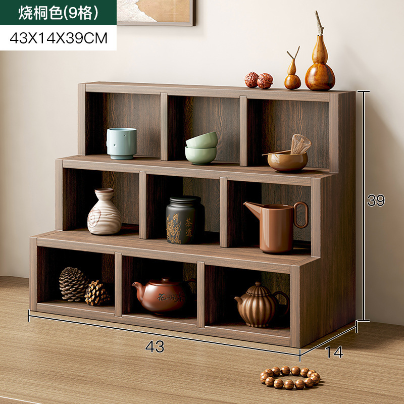 Portavasos de té a cuadros de madera maciza ceremonia del té olla de arcilla púrpura estante de exhibición montado en la pared Duobao Pavilion mesa de té escritorio antiguo estante pequeño