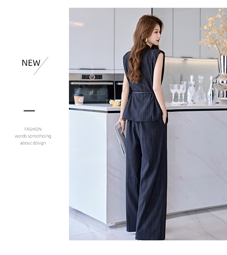 Bộ vest nữ không tay quần ống rộng cao cấp mùa hè 2025 – Áo khoác vest không tay kết hợp quần ống rộng hai mảnh HR1170 — Màu đen, Màu trắng be chi tiết 23