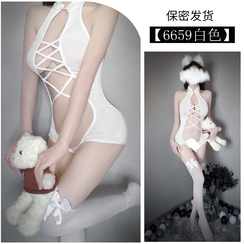 투명 아이스 실크 섹스 속옷 핫 파자마 침대 섹시한 유니폼 바디 옷 꽉 고양이 소녀 순수한 세트