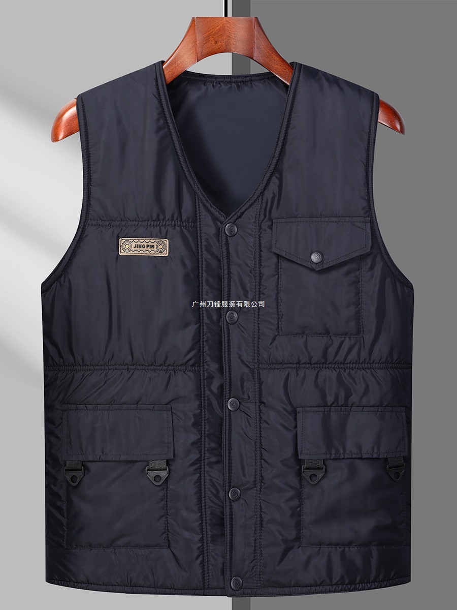 Otoño y invierno hombre casual chaleco de algodón Papa abrigo abrigo abrigo holgado grueso de color sólido sin mangas hombros