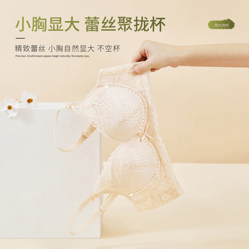 Lace Small Bust Push-Up Bra Set with Mulberry Silk Modal, Comfortable and Enhancing, Soft Cup Adjustable Bra and Panties Set