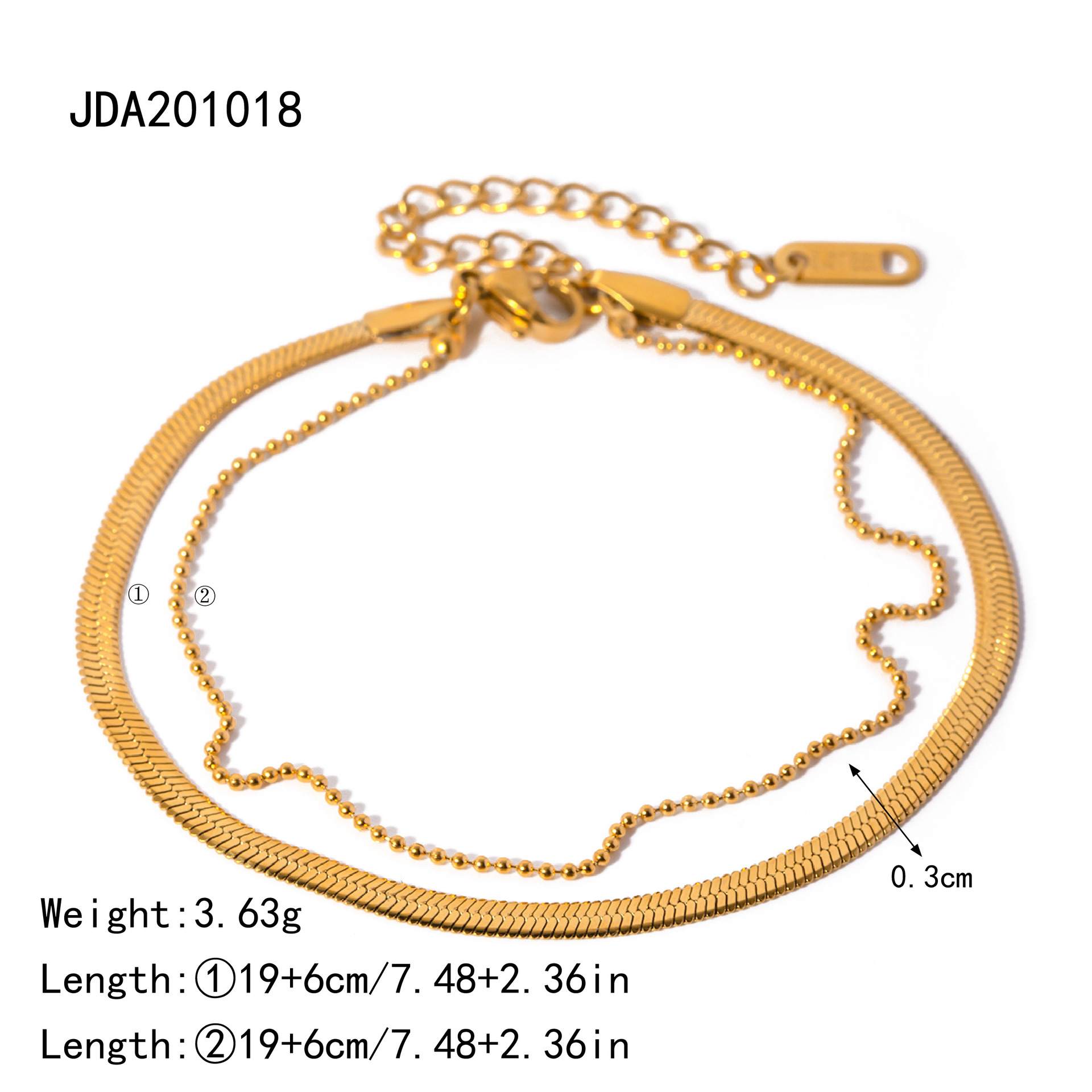 Nueva tobillera de acero de titanio de estilo europeo y americano para mujer 18K Cadena de hoja pulida de oro Cadena de serpiente Xiaomi Cadena de cuentas tobillera de doble capa