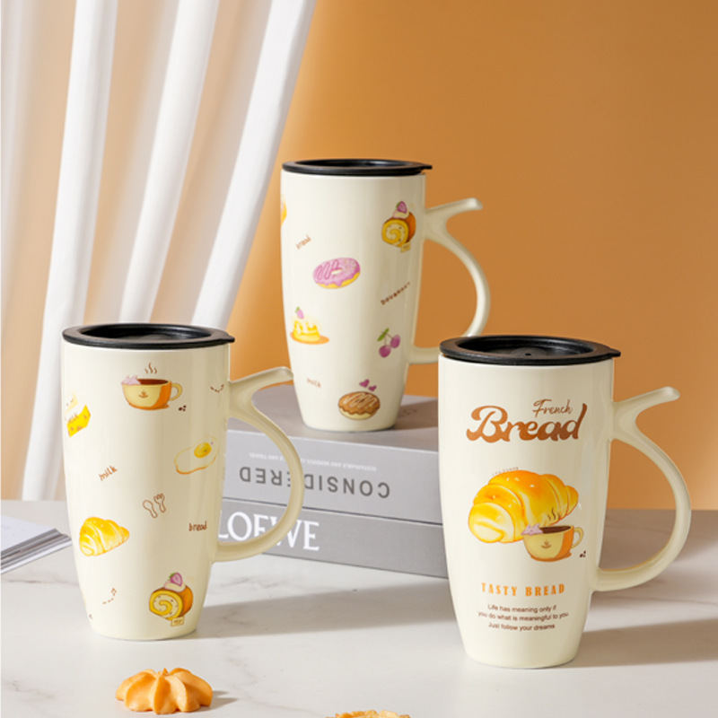 Donut pan y amor pareja taza de cerámica taza de agua de desayuno para hombres y mujeres taza de alto valor facial