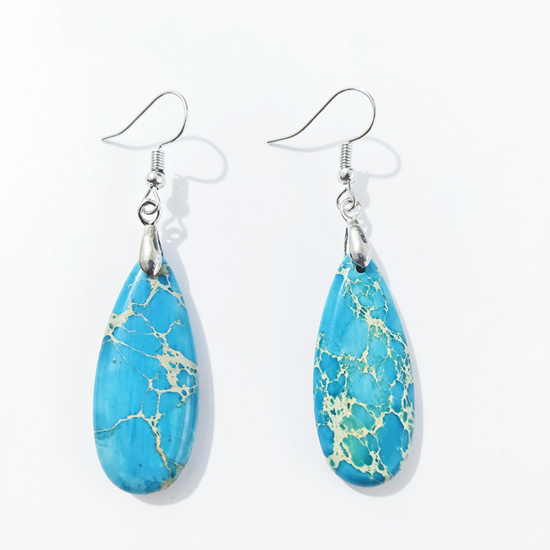 Retro Water Droplets Stone Drop Earrings 1 Pair display picture 1