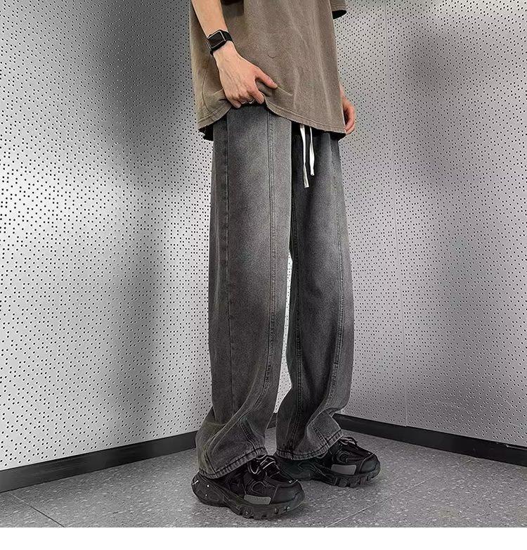 Men's Loose Straight Leg Jeans Style High Street Retro Washed Design Casual Wide Leg Pants Spring Autumn_mkmklike.com