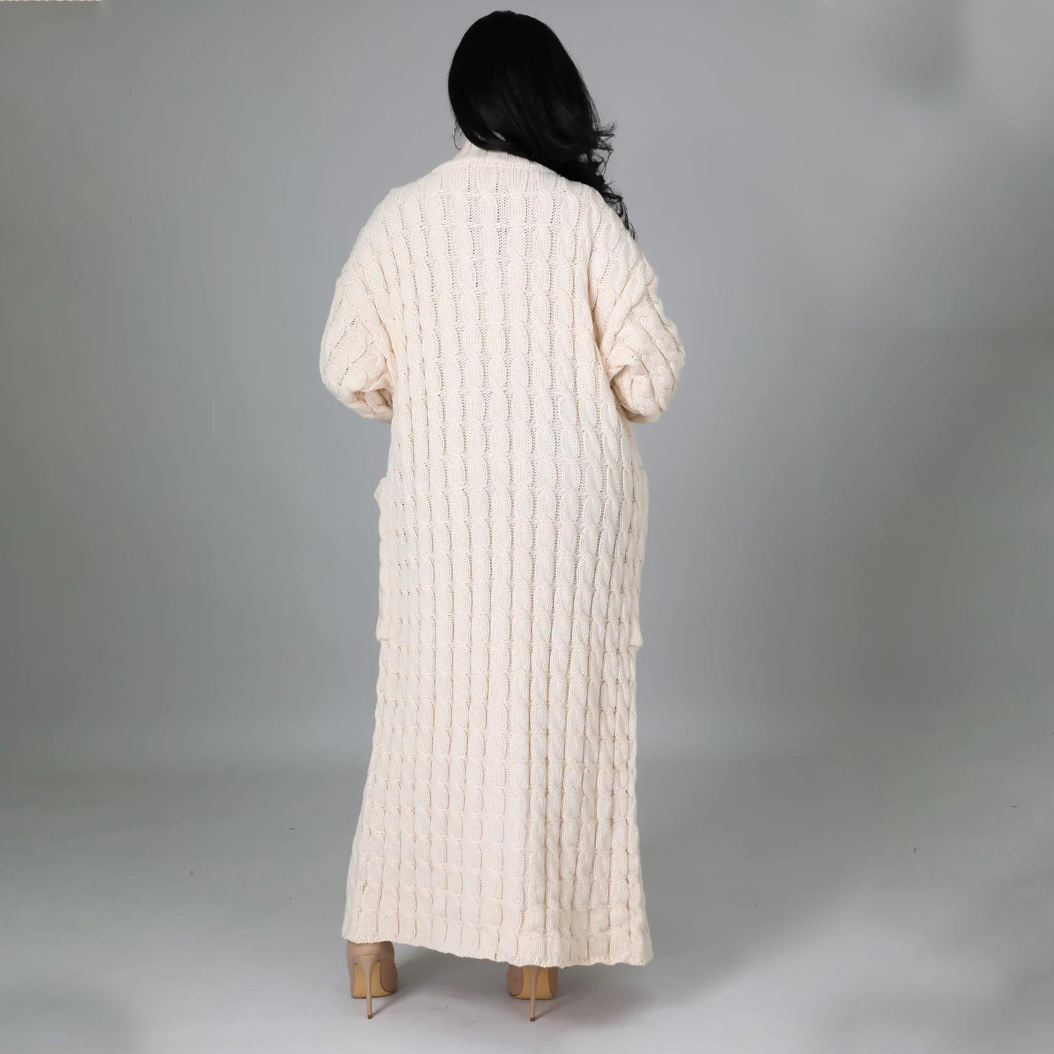 2025 nuevo otoño e invierno Amazon ropa de mujer europea y americana moda bolsillo cárdigan casual suéter de manga larga largo color sólido exterior