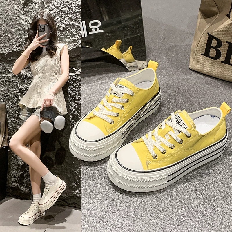 Женские белые кроссовки на толстой платформе, мода 2025 года, универсальные, на небольшом каблуке, повседневные, спортивные, из холщовой ткани