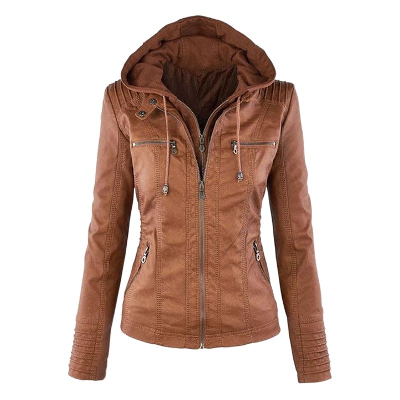 Amazon Casual Versatile European and American Long-Sleeve Women's Leather Jacket Pu Leather Short Coat Women's Biker Jacket