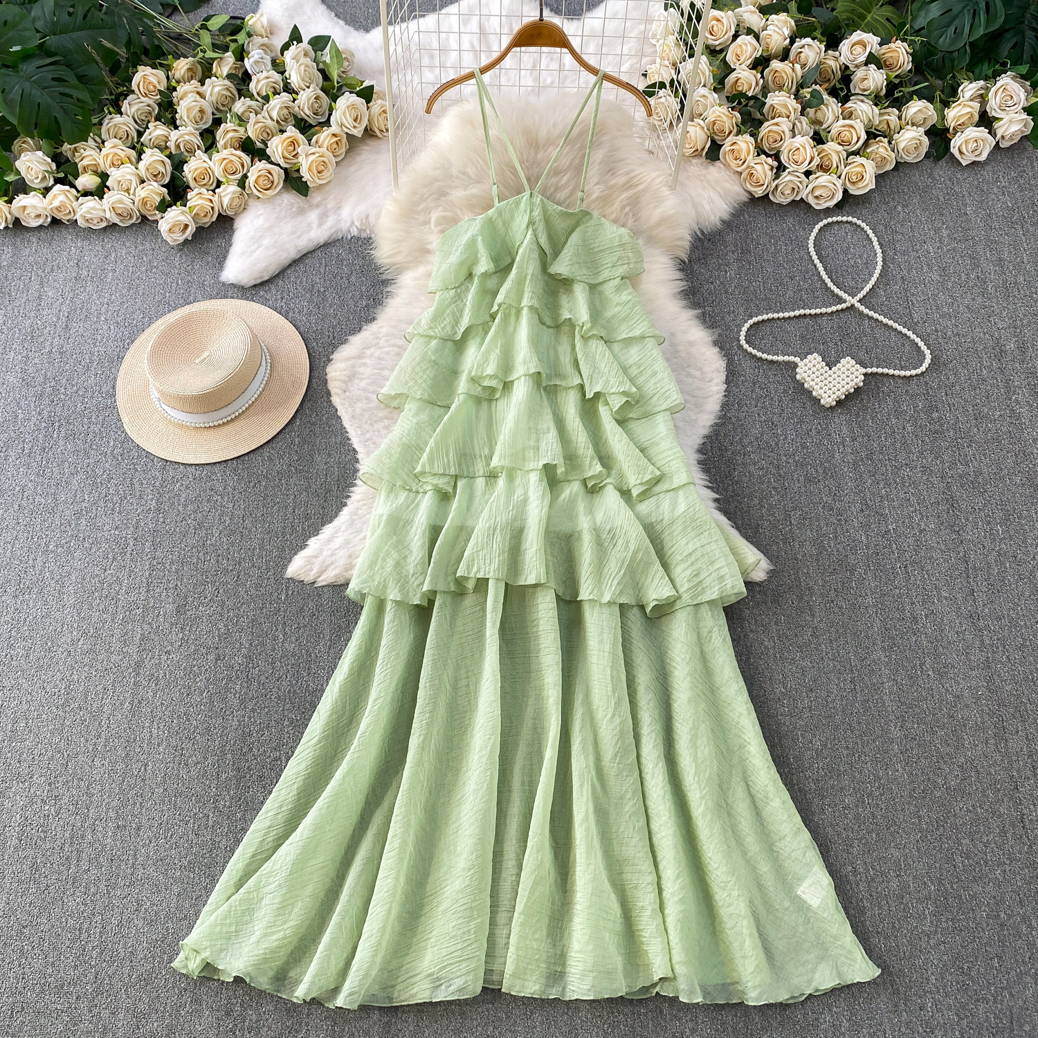 Women's Backless Maxi Dress With Spaghetti Straps, Flowy Beach Cover Up With Ruffle Hem, Sexy Boho Evening Gown For Vacation_ecoleips.com