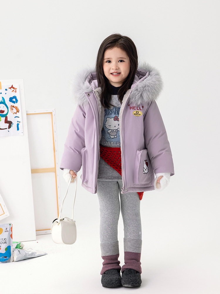 [en stock] 2025 chicas coreanas de invierno superan el cuello de cabello grande ocio, chaqueta gruesa para chicas pequeñas