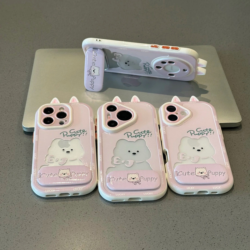 适用苹果16手机壳立体耳朵西高地支架iPhone15/14防摔13/12奶油壳|undefined
