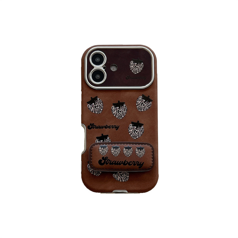 Ventana grande leopardo fresa para iPhone15promax niña Apple 14/16 simple funda para teléfono 13pro