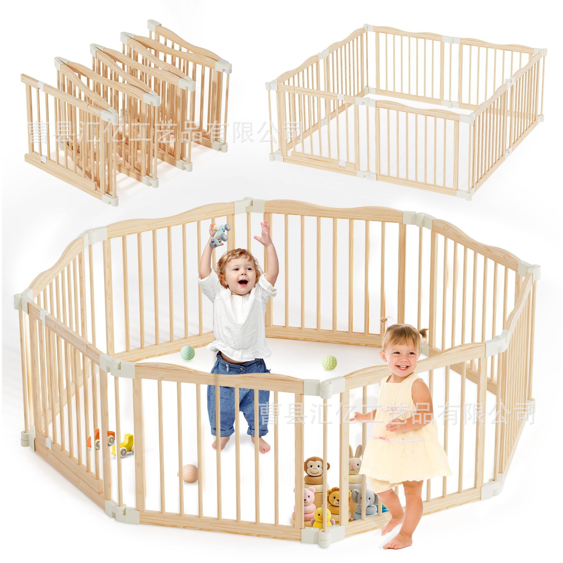 Wholesale Wooden Baby Fence Foldable Baby Safety Fence Toddler Protective Fence Indoor Crawling Game Fence