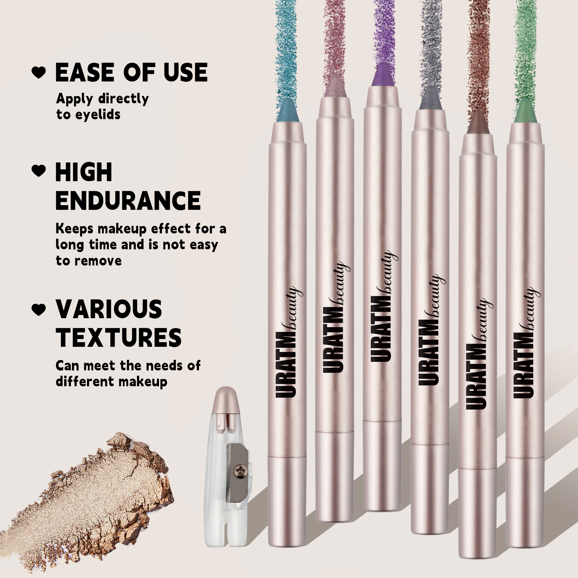 Cross-border exclusive 6-color pearlescent eyeshadow pen set, non-smudging with pencil sharpener, eyeliner pen, eye pencil, foaming pen Item Picture